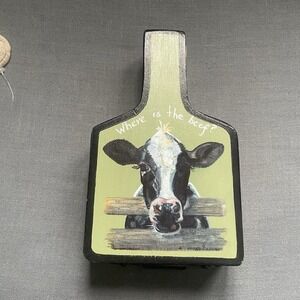 Vintage Wooden Hamburger Patty Press - Cow Painted Kitchen Tool - Farmhouse